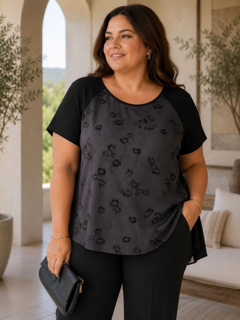 Shamask size 3 16/18/20 NEW Floral Silk Blouse Black/Silver  $645